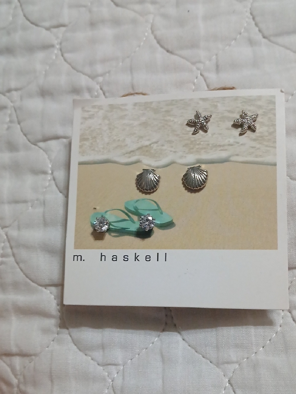 M.Haskeii Silver Beach-Themed Earring Set - Mint Accents